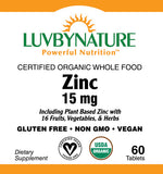Organic Whole Food Zinc, 15mg